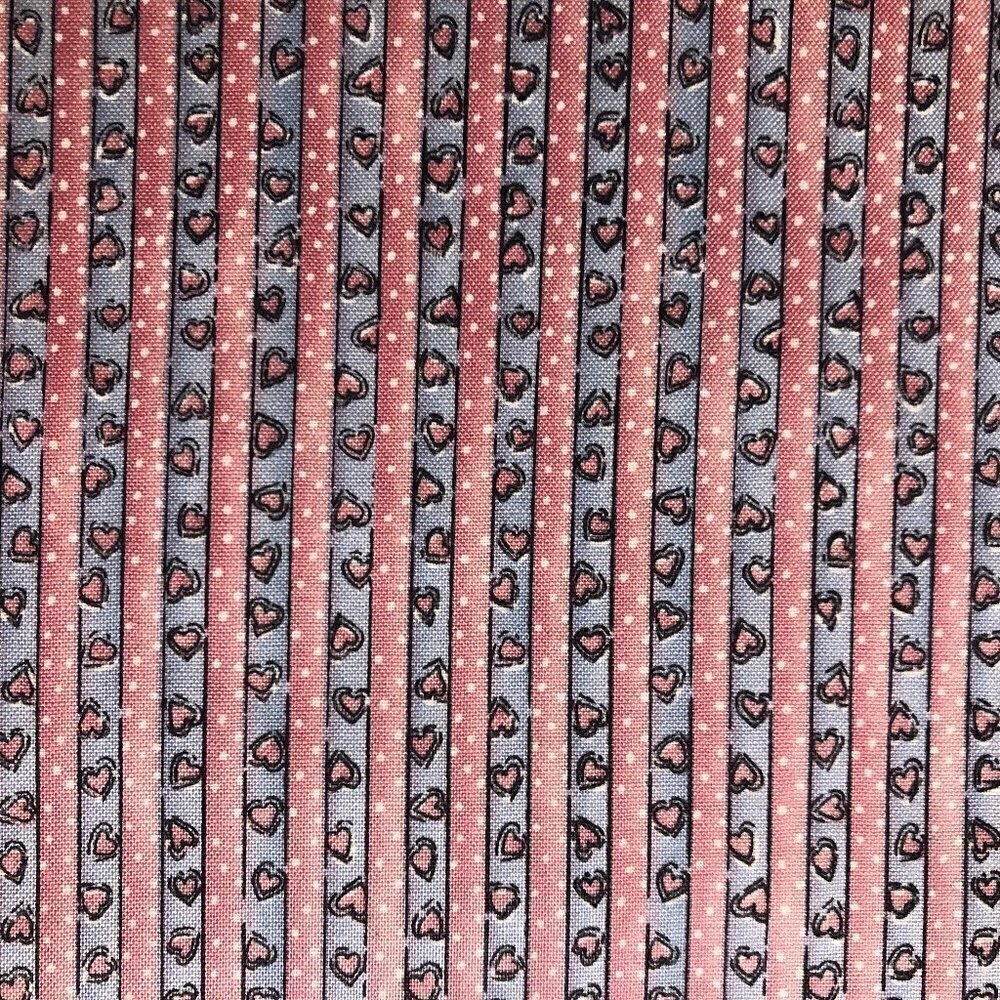 🛒$12 Quilt Cotton Fabric Material - 1 1/2 yards Pink Blue Hearts Stripe #962